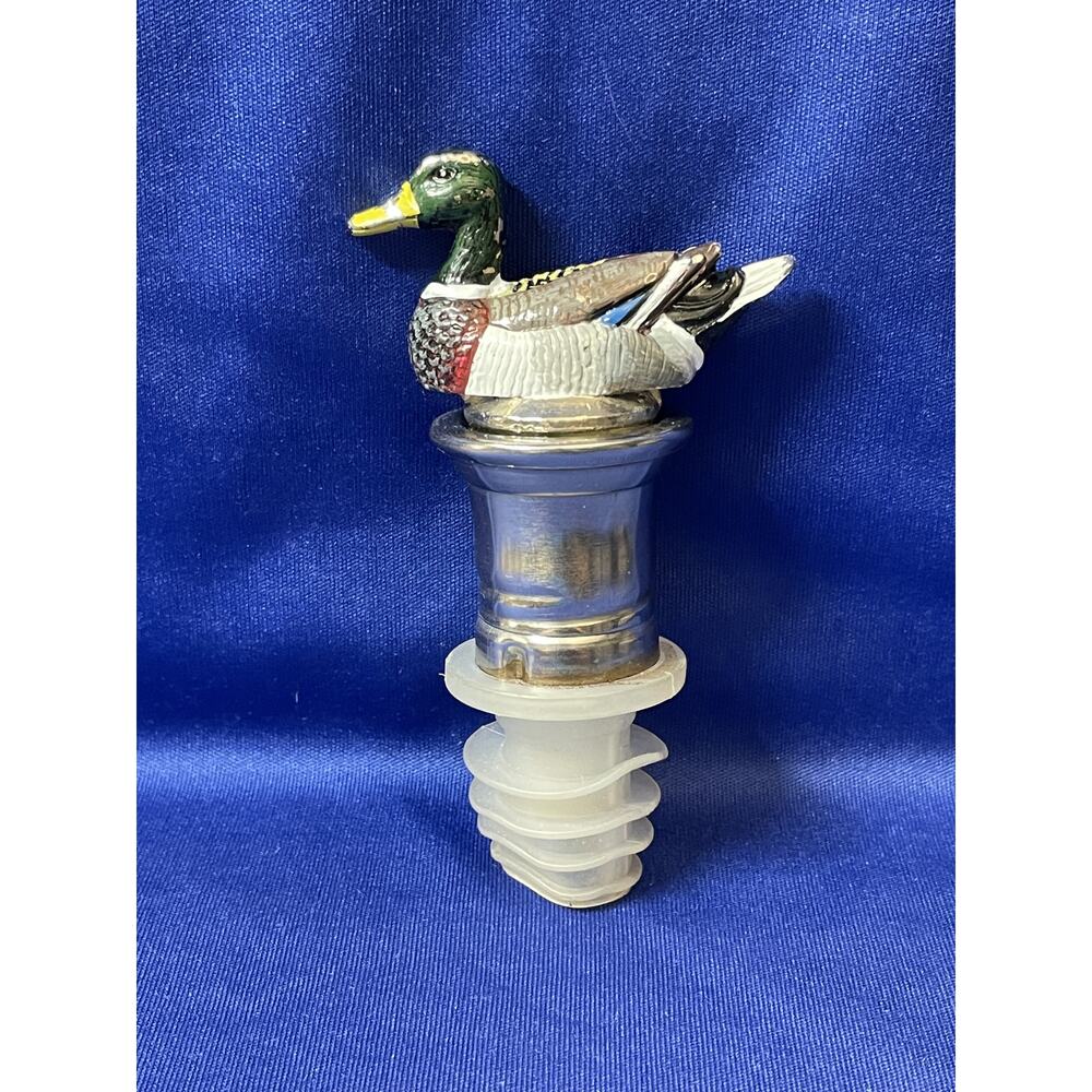Vintage Metal Screw Top Spout Bottle Stopper Duck Design